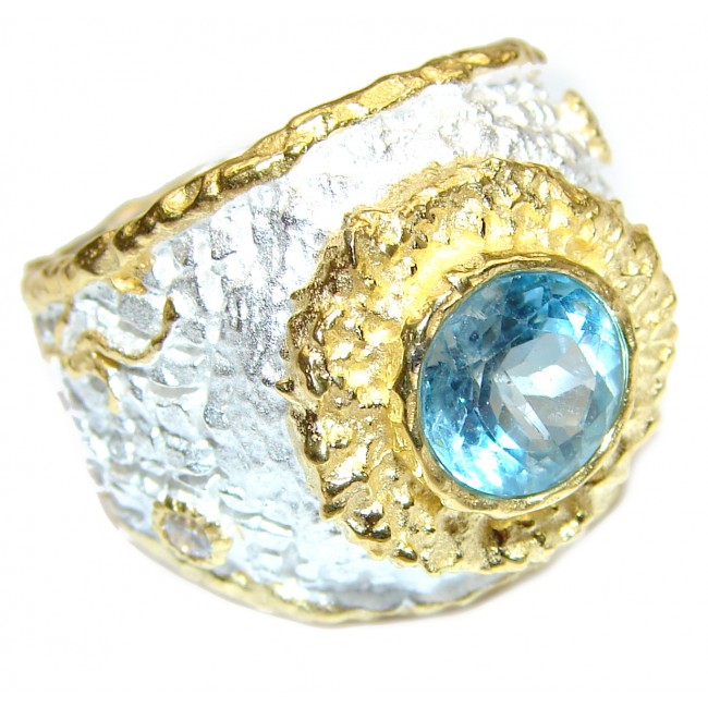 Energazing Swiss Blue Topaz 14K Gold over .925 Sterling Silver handmade Ring size 9