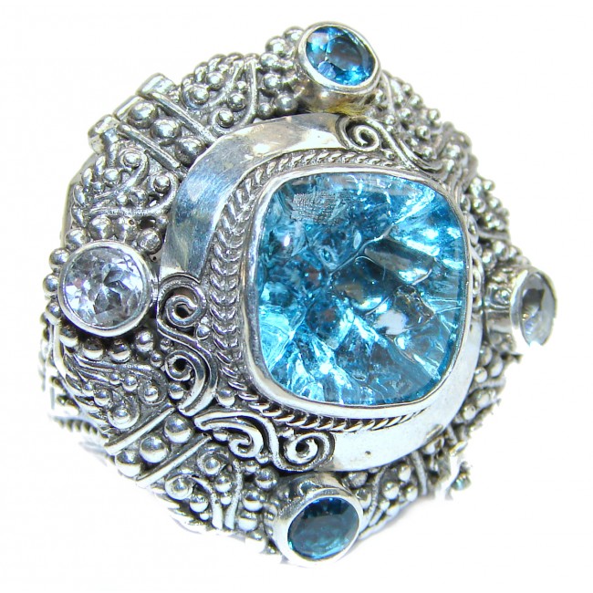 Energazing Swiss Blue Topaz .925 Sterling Silver handmade Poison Ring size 8