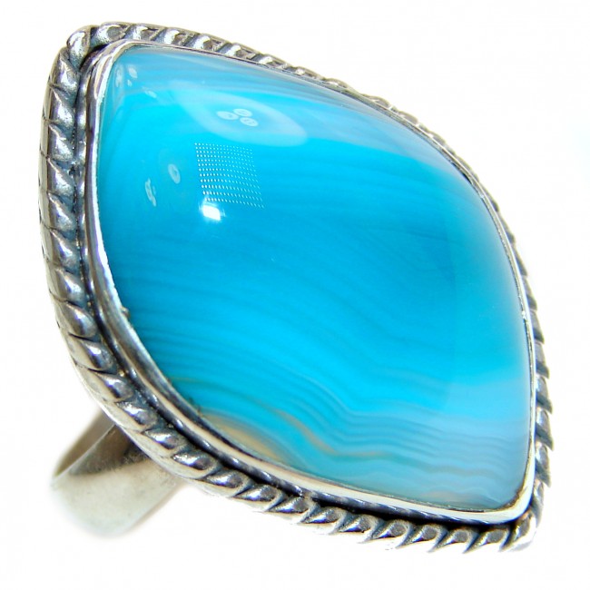 Blue Chalcedony Agate .925 Sterling Silver handcrafted Ring s. 11 1/4