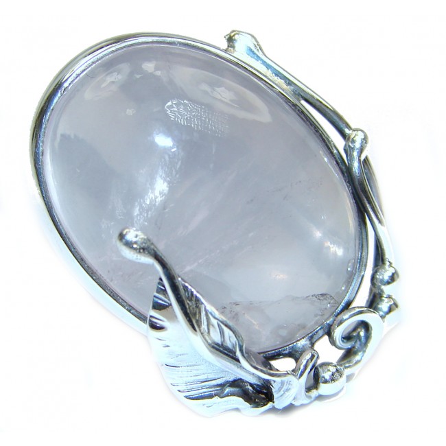 Large Authentic Rose Quartz .925 Sterling Silver handcrafted ring s. 6 adjustable