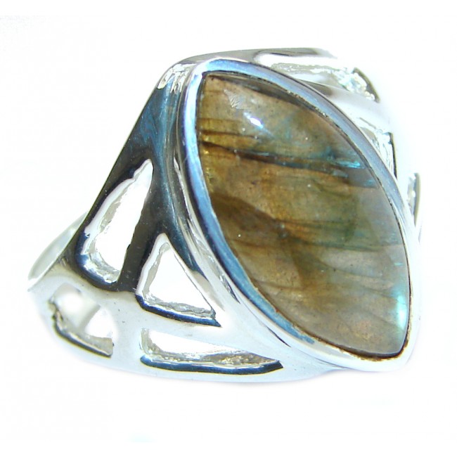 Fire Labradorite .925 Sterling Silver Bali handmade ring size 10 3/4