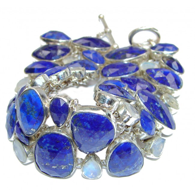 Chic Blue Waves Lapis Lazuli Moonstone .925 Sterling Silver handcrafted Bracelet