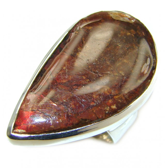 HUGE Genuine Canadian Ammolite .925 Sterling Silver handmade ring size 7
