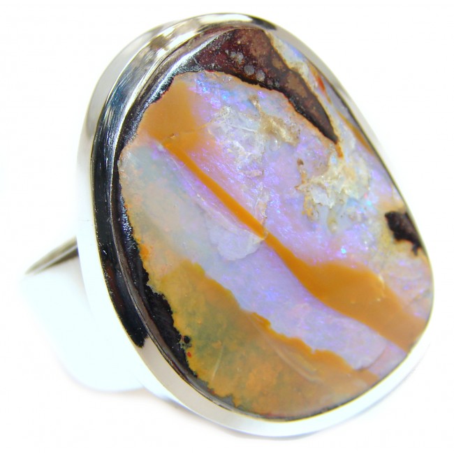 Best Quality Australian Boulder Opal .925 Sterling Silver handcrafted ring size 9