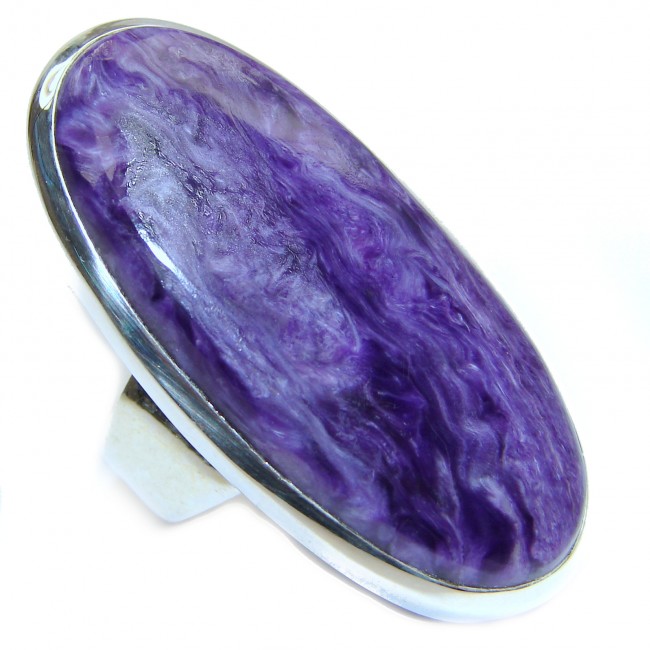 LARGE Natural Siberian Charoite .925 Sterling Silver handcrafted ring size 8