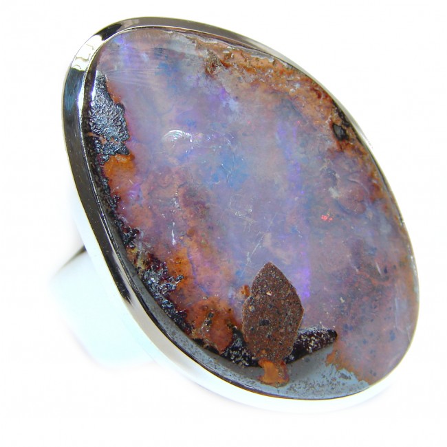 Best Quality Australian Boulder Opal .925 Sterling Silver handcrafted ring size 8 3/4