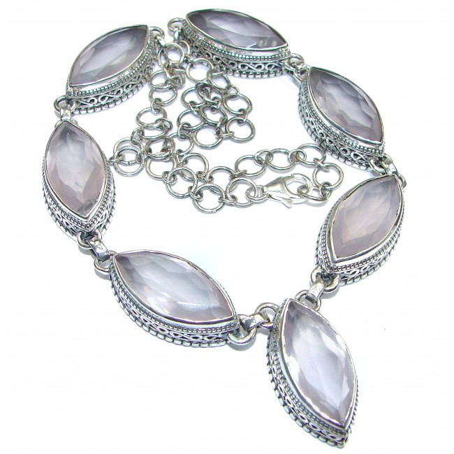 Vintage Design Genuine Rose Quartz .925 Sterling Silver handmade Necklace