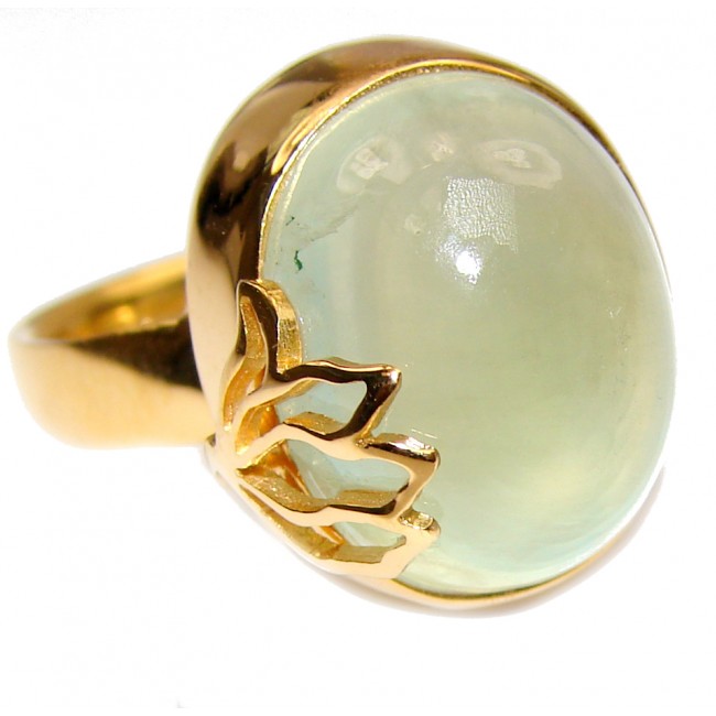 Natural Moss Prehnite 18K Gold over .925 Sterling Silver handmade ring s. 7 adjustable