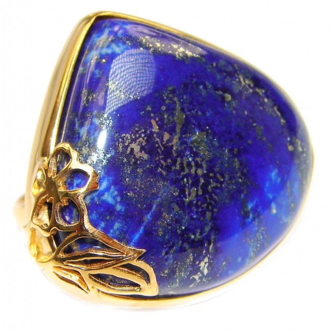 Large Natural Lapis Lazuli 18K Gold over .925 Sterling Silver handcrafted ring size 7 adjustable