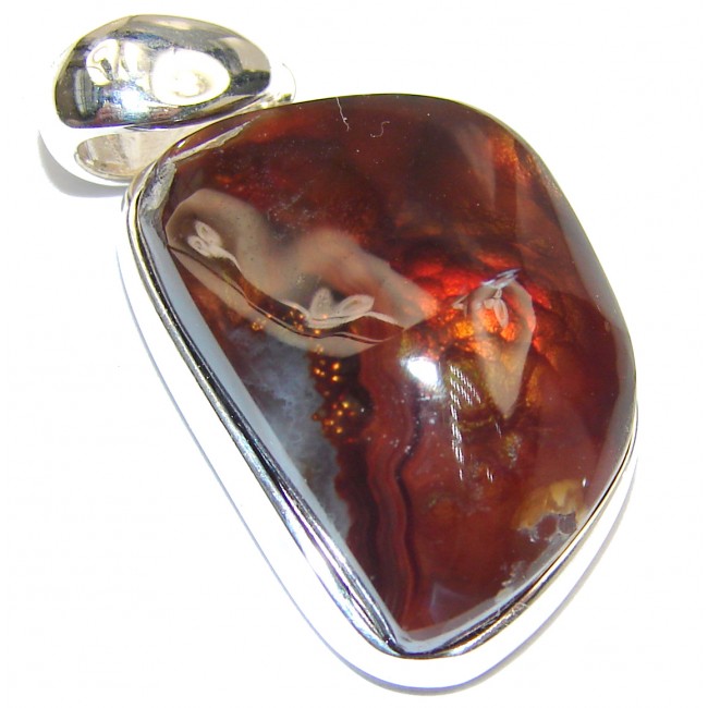 Best Quality Authentic Fire Agate .925 Sterling Silver handmade Pendant