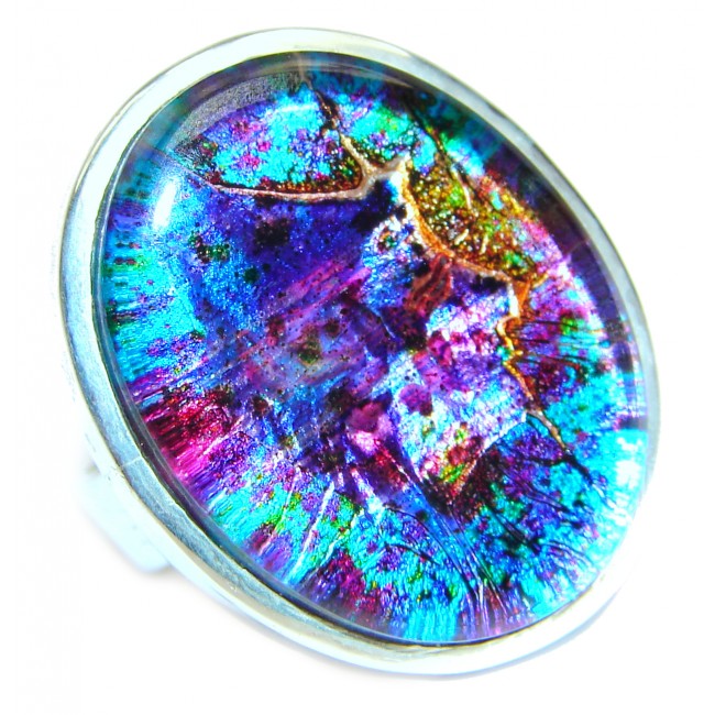 Dichroic Glass .925 Sterling Silver handcrafted Ring s. 7
