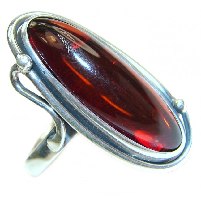 Excellent quality Cherry Authentic Baltic Amber Sterling Silver Ring s. 8 1/4