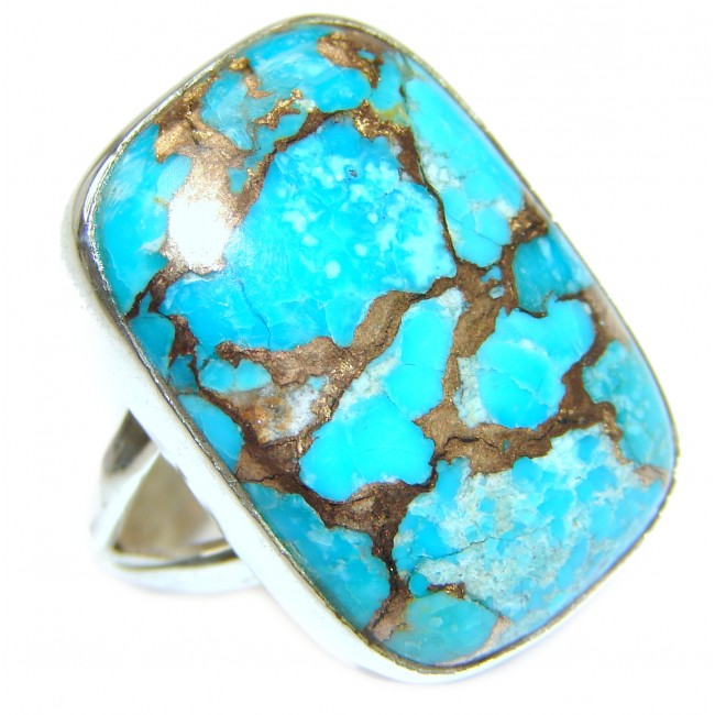 Blue Copper Turquoise .925 Sterling Silver ring; s. 7