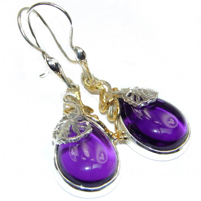 Nature Inspired Authentic Amethyst 18K Gold over .925 Sterling Silver handmade earrings