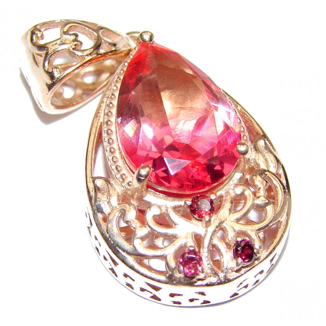 Deluxe Pear cut Pink Tourmaline 18K Gold over .925 Sterling Silver handmade Pendant