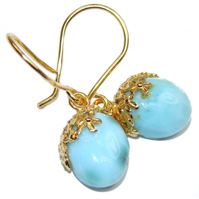 Sublime genuine Blue Larimar 18K Gold over .925 Sterling Silver handmade earrings