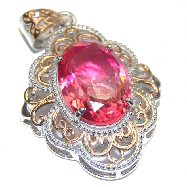 Deluxe Oval cut Pink Topaz 18K Gold over .925 Sterling Silver handmade Pendant