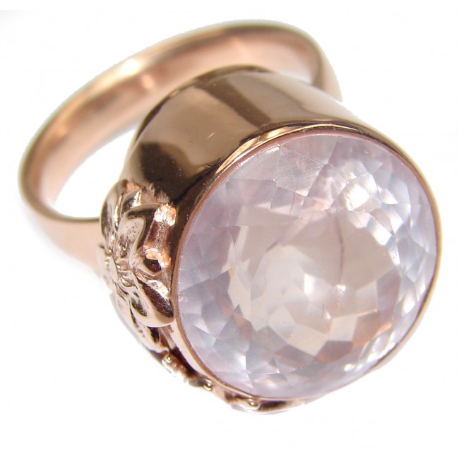 Authentic Rose Quartz 18K Gold over .925 Sterling Silver handcrafted ring s. 8 adjustable