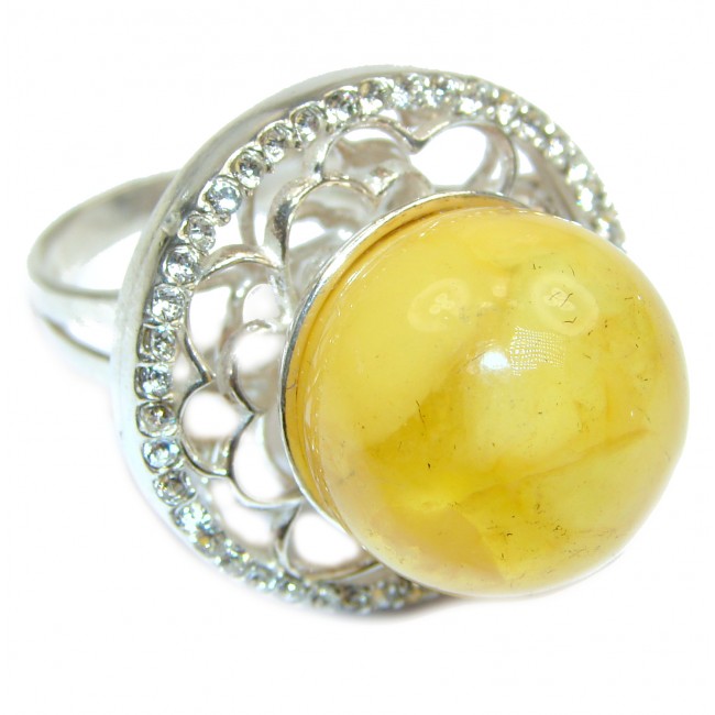 Huge Genuine Butterscotch Baltic Polish Amber .925 Sterling Silver handmade Ring size 8