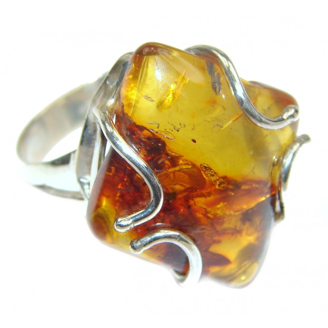 Huge Authentic Baltic Amber .925 Sterling Silver handcrafted ring; s. 9