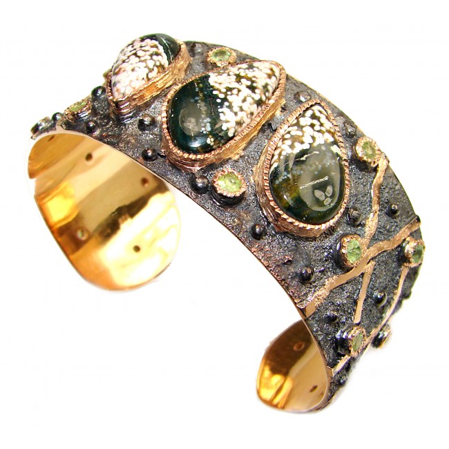 Authentic Ocean Jasper 18K Gold Rhodium over .925 Sterling Silver handcrafted Bracelet / Cuff