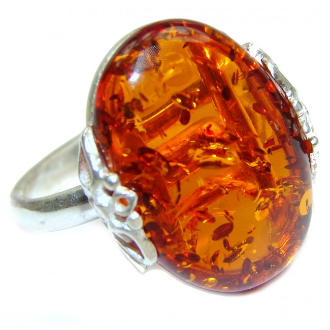 Huge Authentic Baltic Amber .925 Sterling Silver handcrafted ring; s 8 adjustable