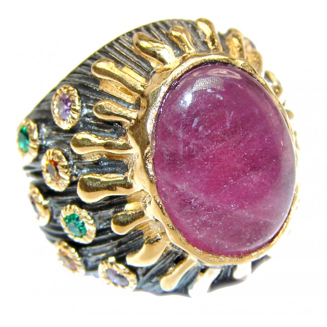 LARGE Genuine Ruby 18K Gold over .925 Sterling Silver handmade Cocktail Ring s. 6