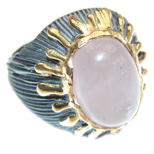 Large Authentic Rose Quartz 18K Gold over .925 Sterling Silver handcrafted ring s. 8