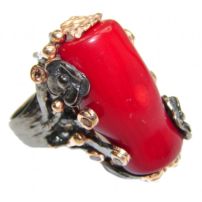 Natural Fossilized Coral 18K Gold over .925 Sterling Silver handmade ring s. 6