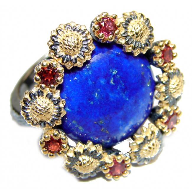 Natural Lapis Lazuli 18K Gold over .925 Sterling Silver handcrafted ring size 7 1/2