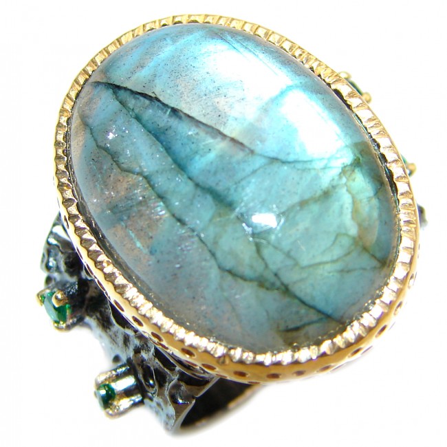 Fire Labradorite 18K Gold over .925 Sterling Silver handmade ring size 7