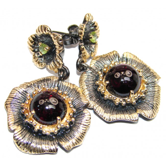 Vintage Flowers Authentic Garnet Gold over .925 Sterling Silver handmade earrings