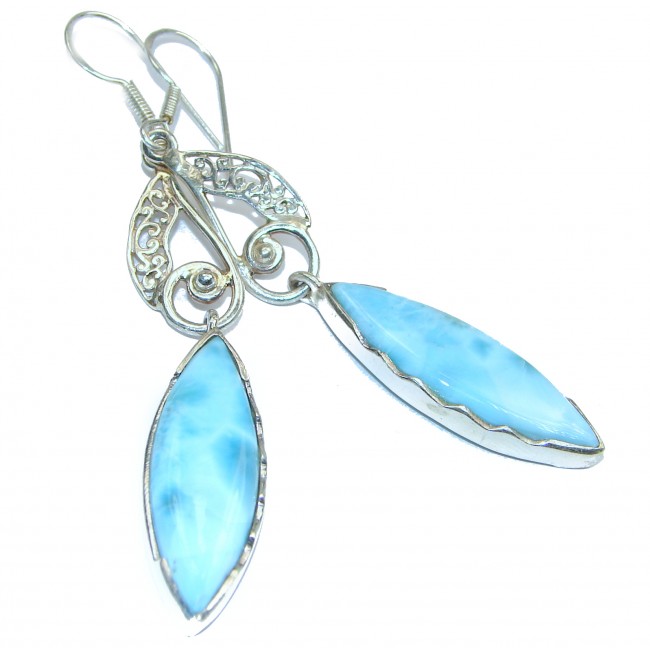 Large Sublime genuine Blue Larimar .925 Sterling Silver handmade earrings