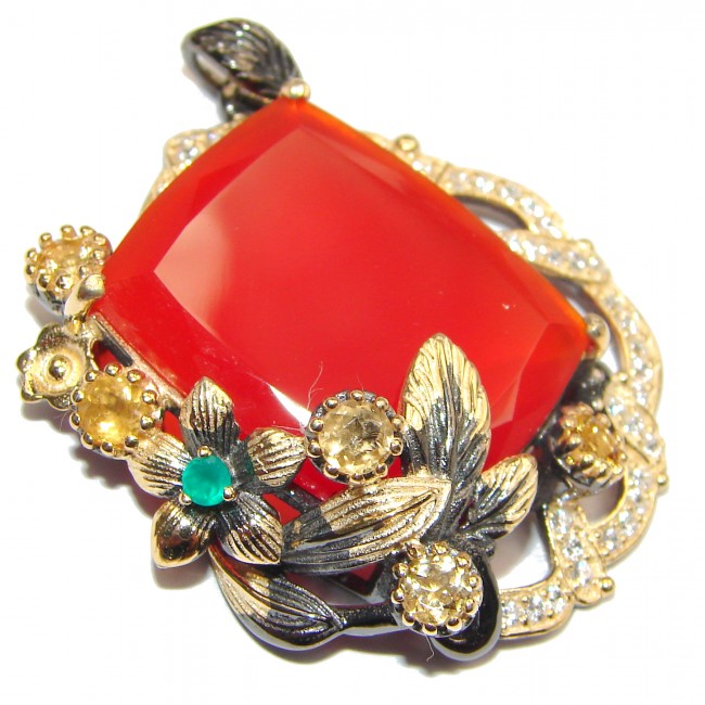 Incredible vintage style Carnelian 18K Gold over .925 Sterling Silver handmade Pendant