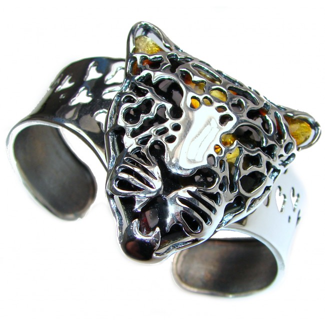 Gephard Huge genuine Amber .925 Sterling Silver handmade Bracelet / Cuff