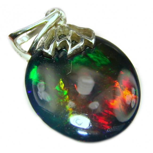 Incredible Authentic 14ctw Black Opal .925 Sterling Silver handmade Pendant