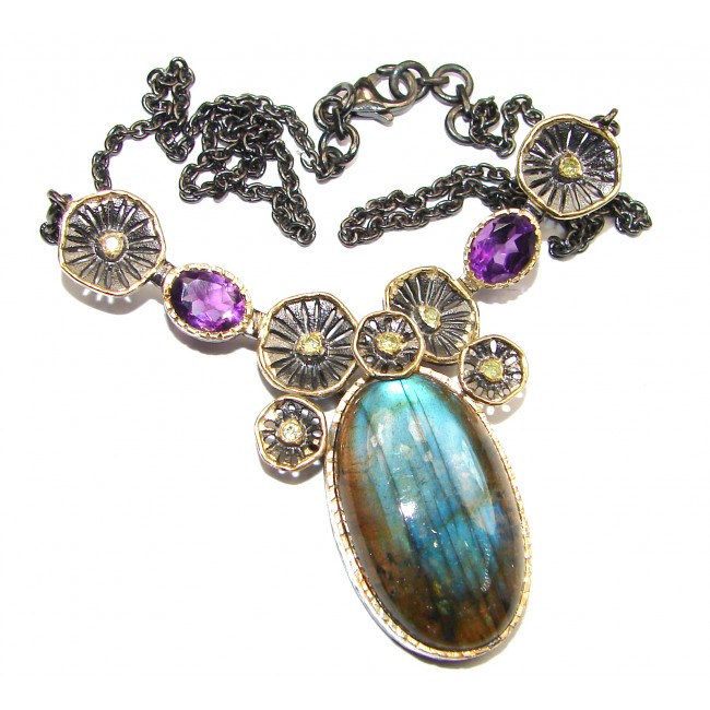 Chunky Cascade of Lights Labradorite 14k Gold over .925 Sterling Silver entirely handcrafted necklace