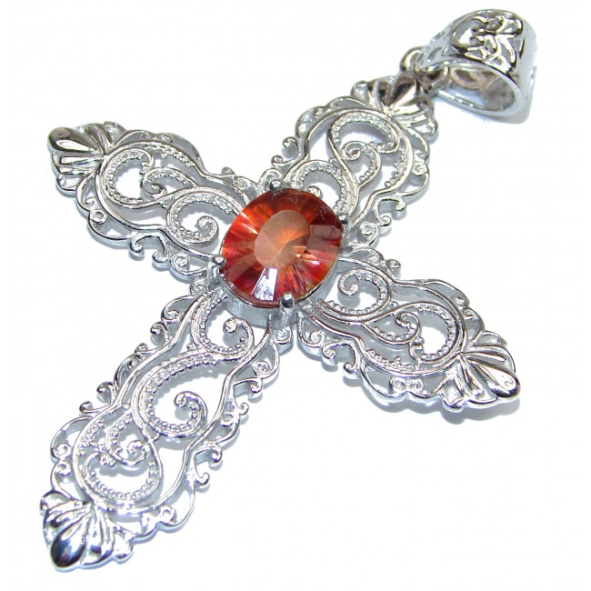 Victorian Style Holy Cross genuine Tourmaline .925 Sterling Silver handmade pendant