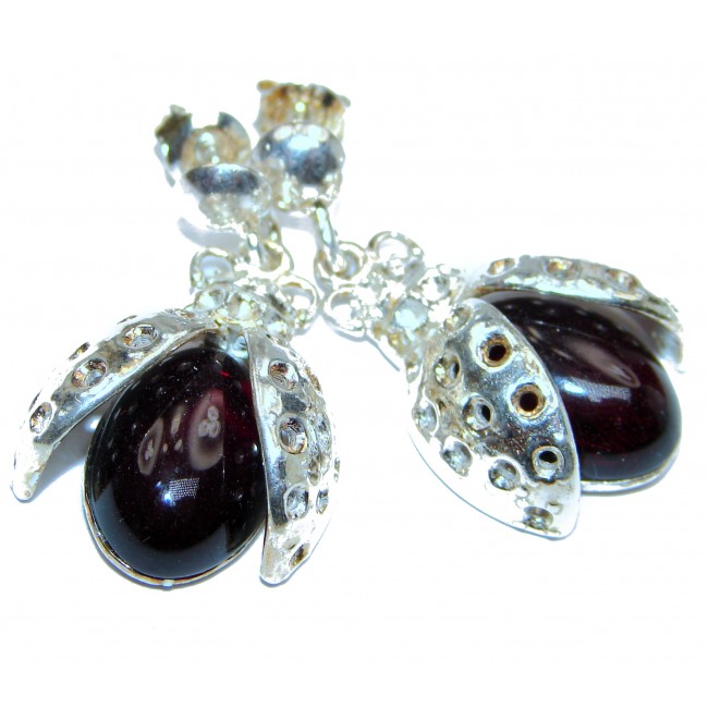 Ladybug Baltic Amber .925 Sterling Silver Earrings
