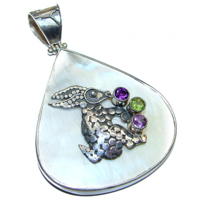 Rabbit Huge Great Blister Pearl .925 Sterling Silver handcrafted pendant