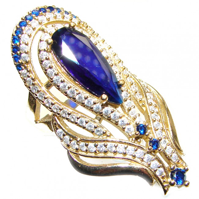 Vintage Style created Sapphire Gold over .925 Sterling Silver handcrafted ring; s. 8