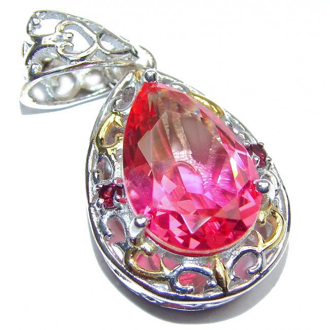 Deluxe pear cut Pink Tourmaline 18K Gold over .925 Sterling Silver handmade Pendant