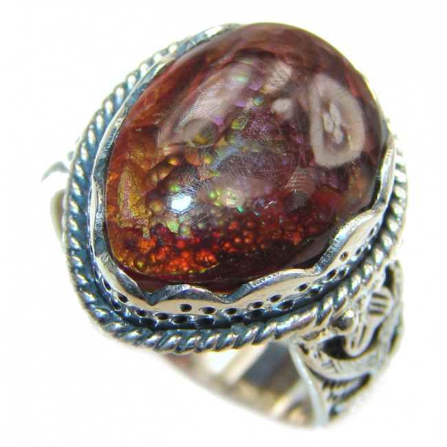 Pure Energy Genuine Fire Agate .925 Sterling Silver handmade ring size 7