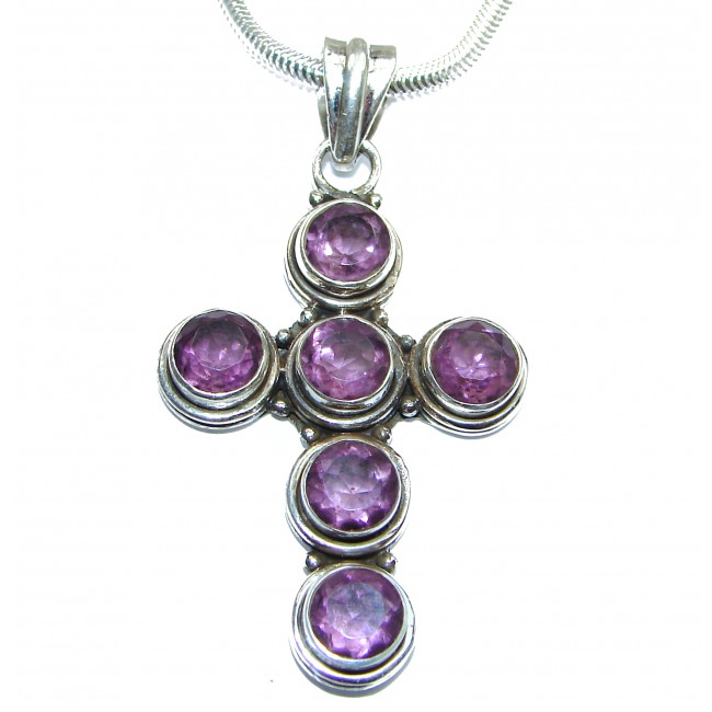 Cross Amethyst .925 Sterling Silver handmade Necklace