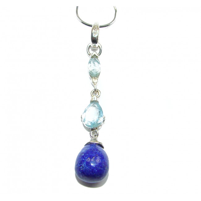 Great Masterpiece genuine Lapis Lazuli 18K Gold over .925 Sterling Silver handmade necklace