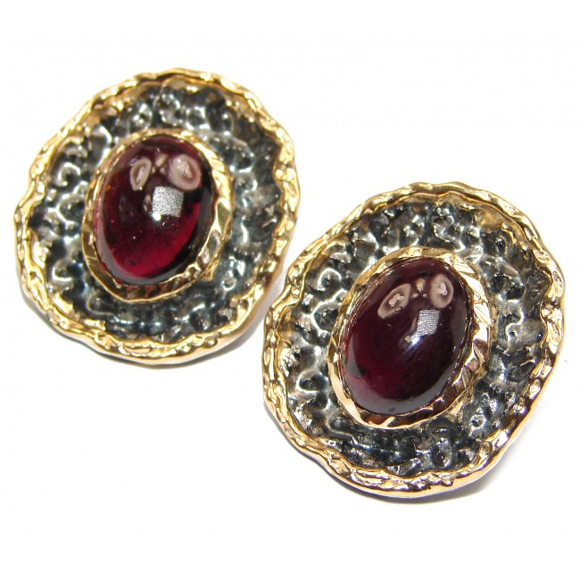 Unique NATURAL Garnet Rose 24ctw Gold over .925 Sterling Silver handmade stud earrings
