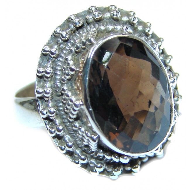 Authentic Smoky Topaz .925 Sterling Silver handcrafted ring; s. 7 1/4