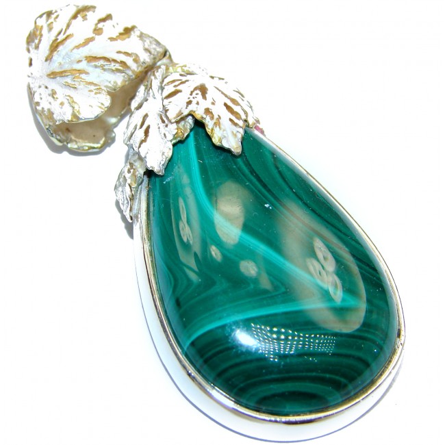 Rustic Design top Quality Malachite 18K Gold over .925 Sterling Silver handmade Pendant