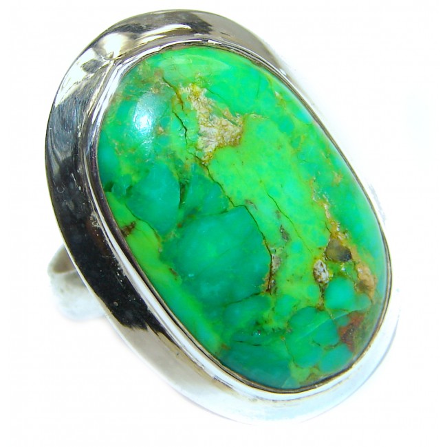 Energizing green Turquoise .925 Sterling Silver handmade Ring size 8 1/2