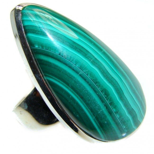 Natural Sublime quality Malachite .925 Sterling Silver handcrafted ring size 10